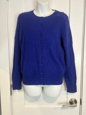 Lord & Taylor Button-Front Crewneck Cardigan - Royal Blue